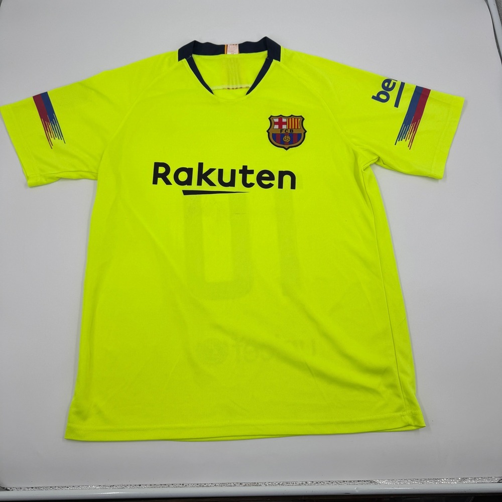 FC Barcelona Soccer Jersey Mens Large Neon Yellow Messi 10‎ Rakuten La Liga Away